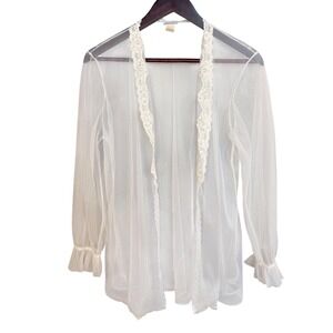 Frederick's of Hollywood Vintage Sheer Mesh Robe Lace Sequin Trim White Sm NWT
